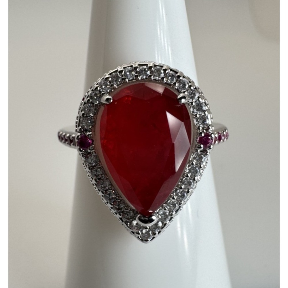 Ring Bomb Party July The Hearts Desire Ruby Rhodium Ring RG68016 Size 6